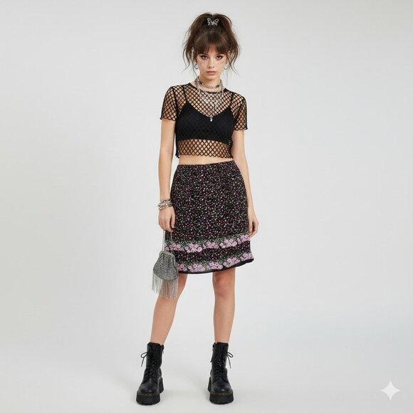 Y2K Focus By Shani Floral Embroidered Skirt Size 16 Fairy Grunge Boho Cottage - Picture 7 of 7